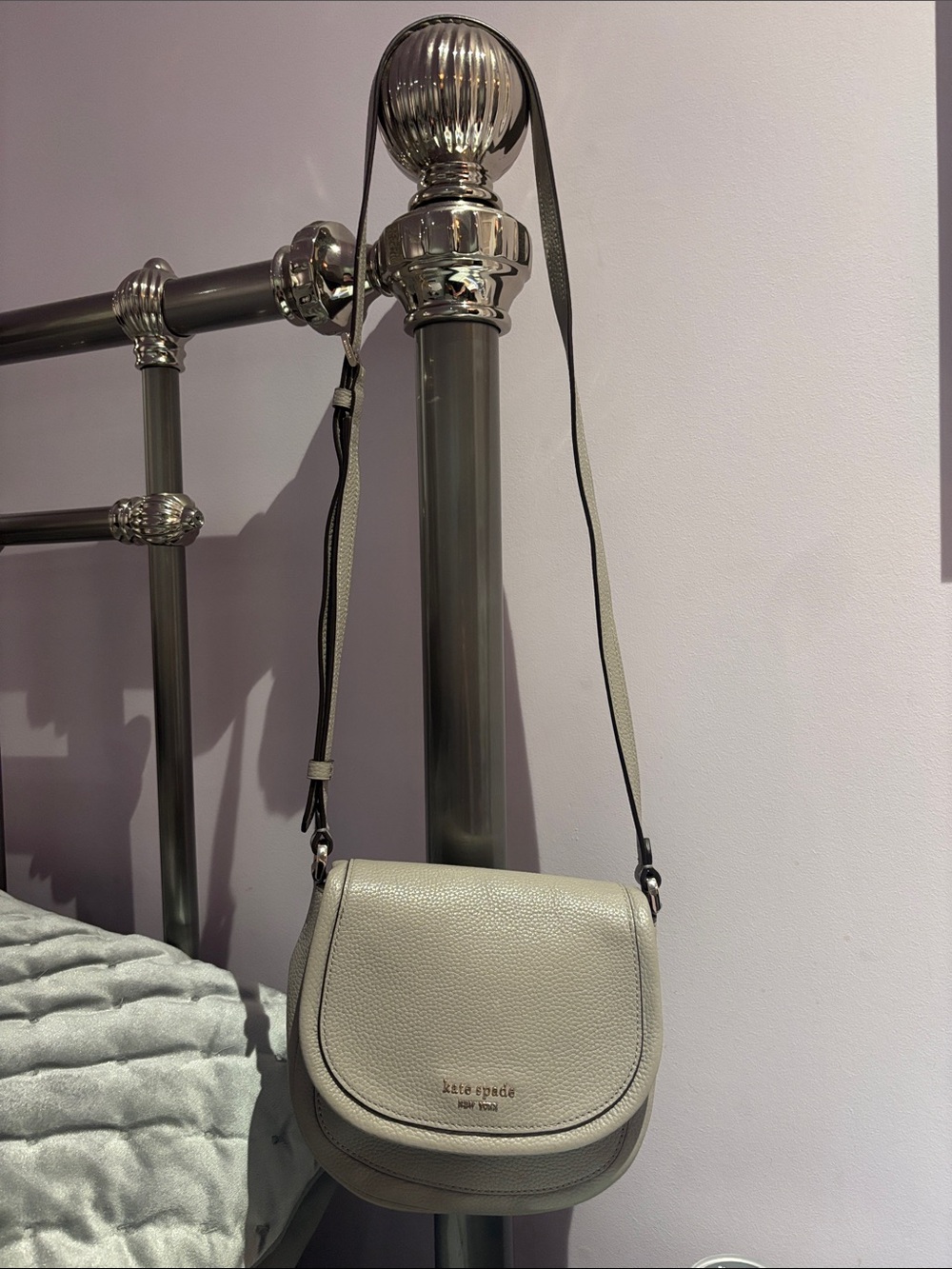 kate spade gray pebbled leather saddle crossbody